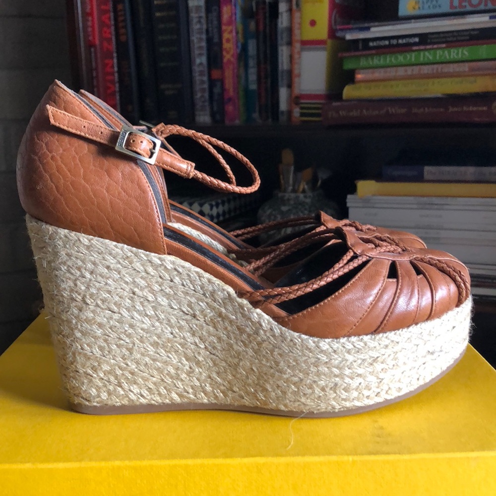 FENDI Platform Wedge Mary Jane Espadrille Sandals